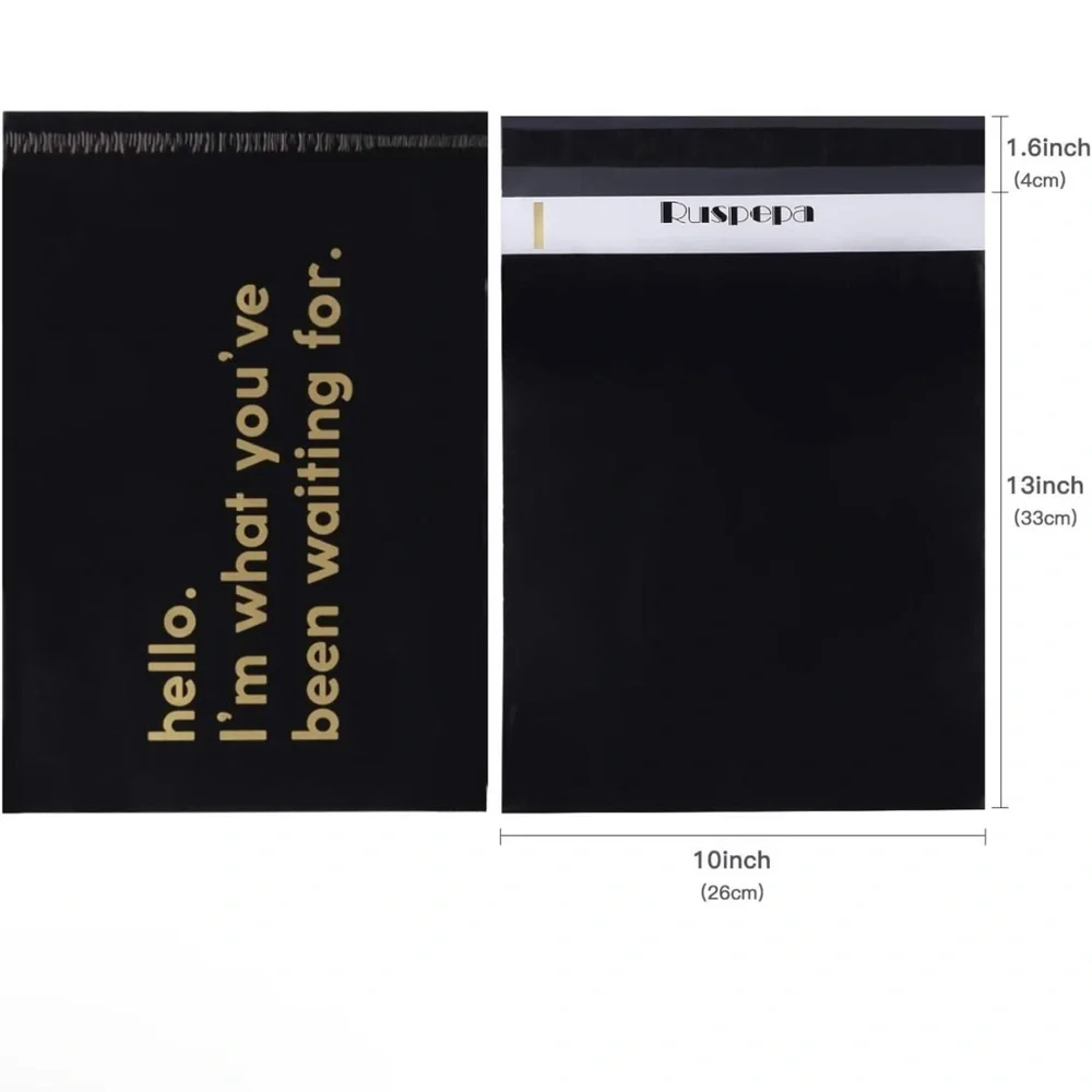 20 Poly Mailers Waterproof, Self Sealing,10“x13“, Black With Gold Print - Picture 3 of 6
